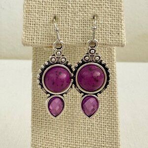 Purple Color Crystal Silver Plated Earrings Y2K Maximalist Glam Boho Jewelry